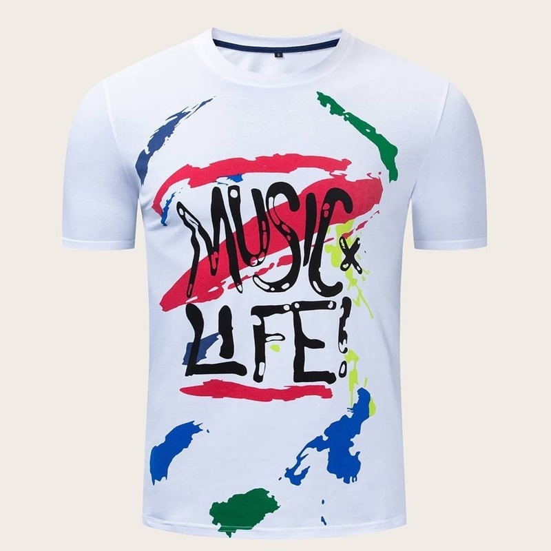 

Guys Oil Paint & Letter Print Tee, White