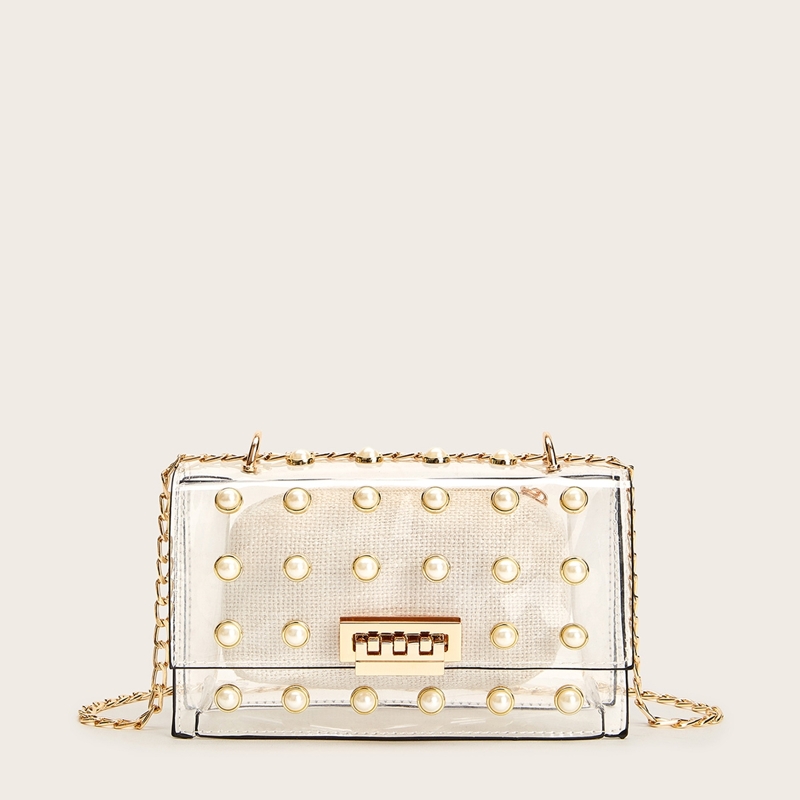 

Faux Pearl Decor Clear Bag With Inner Clutch