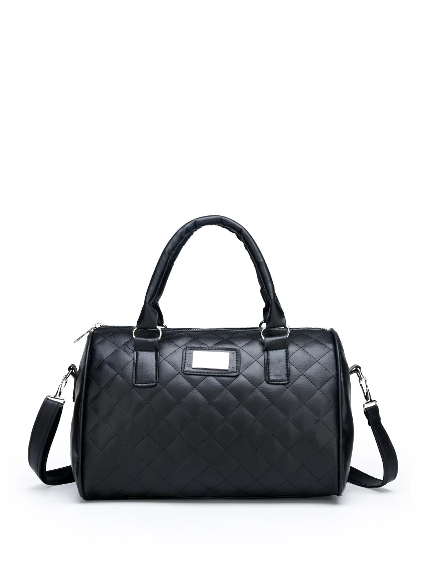 Quilted Detail Top Handle Bag - Black - View 1