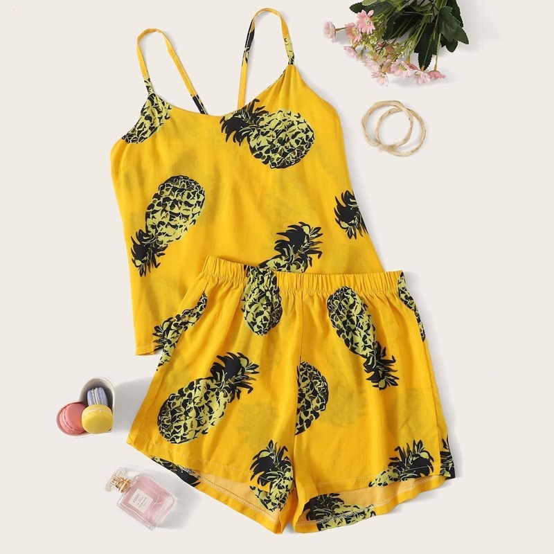 

Pineapple Print Cami Pajama Set, Yellow