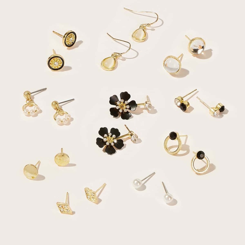 

Flower & Faux Pearl Shaped Stud Earrings 10pairs, Multicolor