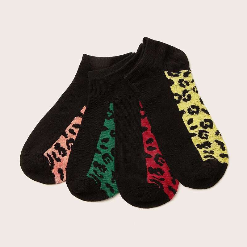 

Leopard Ankle Socks 4pairs, Multicolor