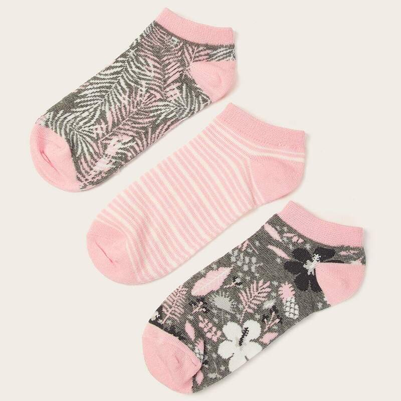 

Floral & Striped Ankle Socks 3pairs, Multicolor
