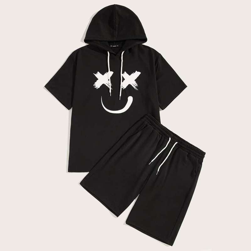 

Guys Graffiti Face Drawstring Hoodie & Shorts Set, Black
