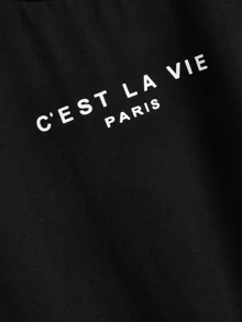 SHEIN LUNE Paris Graphic Short Sleeve Tee PARIS - Black - View 3