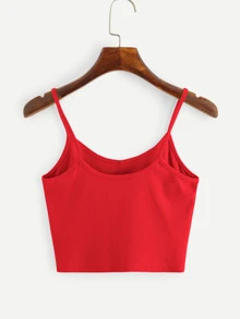 Muchica Solid Rib-knit Form Fitting Crop Cami Top - Red - View 2