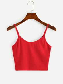 Muchica Solid Rib-knit Form Fitting Crop Cami Top - Red - View 1