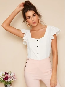 SHEIN بلوزه بازرار مع كتف مكشكل قصير - أبيض - مشاهدة 1