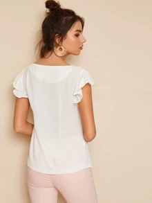 SHEIN بلوزه بازرار مع كتف مكشكل قصير - أبيض - مشاهدة 2