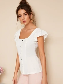 SHEIN بلوزه بازرار مع كتف مكشكل قصير - أبيض - مشاهدة 5