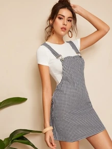 SHEIN Vestido de tira de guingán con tira desmontable