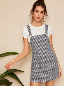 SHEIN Vestido de tira de guingán con tira desmontable