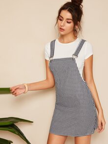 SHEIN Vestido de tira de guingán con tira desmontable