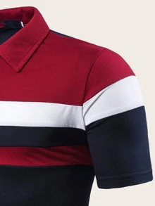 Aesthetic Post Men Cut And Sew Panel Polo Shirt - Multicolor - View 3