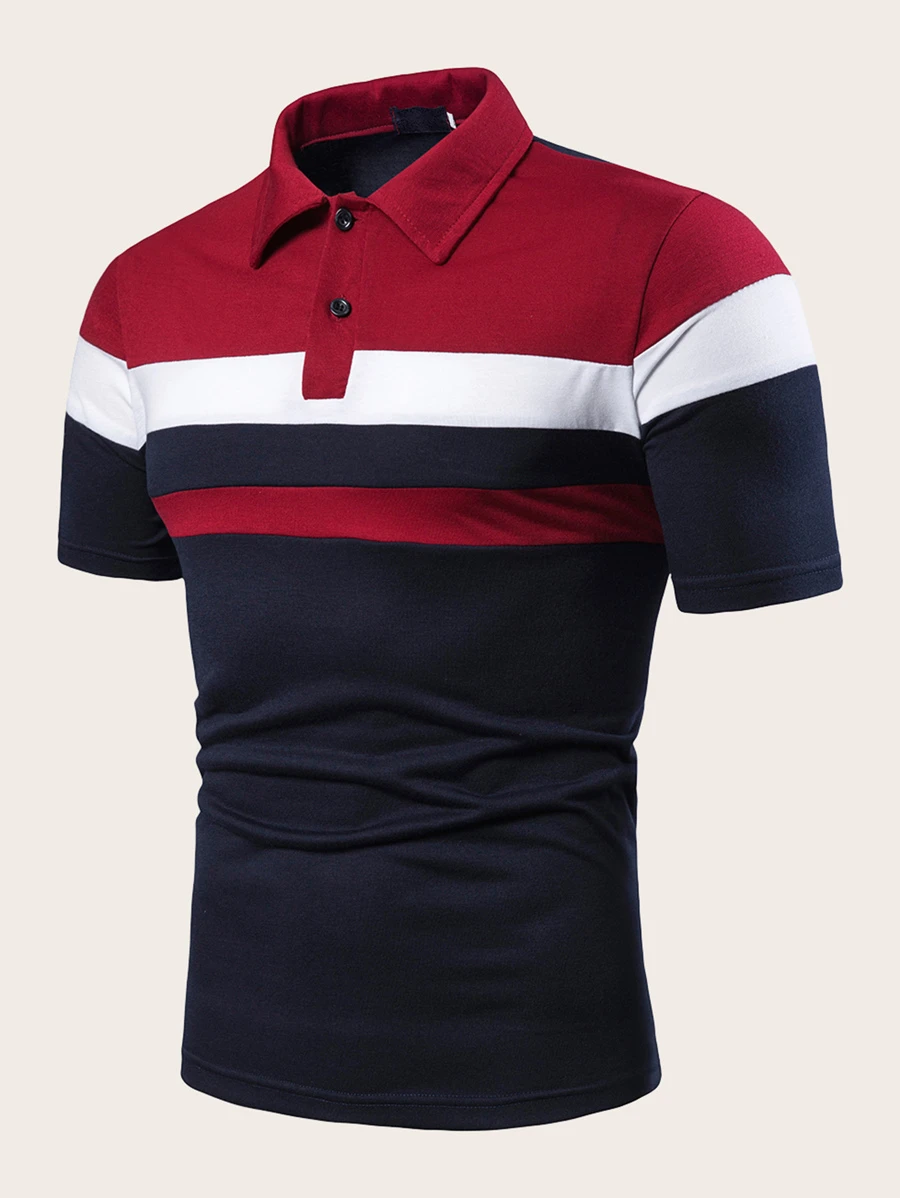 Aesthetic Post Men Cut And Sew Panel Polo Shirt - Multicolor - View 1