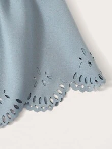 Laser Cut Scalloped Bardot Top - Dusty Blue - View 3
