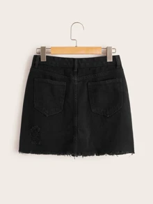 Falda mezclilla rota bajo crudo-grande - Negro - Ver 2