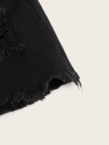 Falda mezclilla rota bajo crudo-grande - Negro - Ver 4