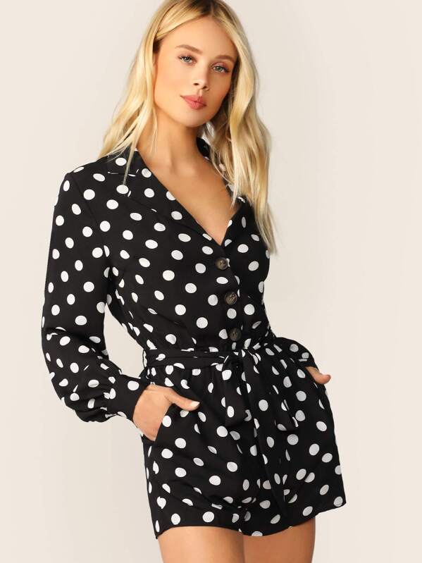 long sleeve polka dot jumpsuit