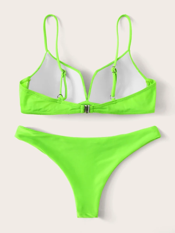 Neon Lime V Wired Full Cup Top With Cheeky Bikini Shein Usa
