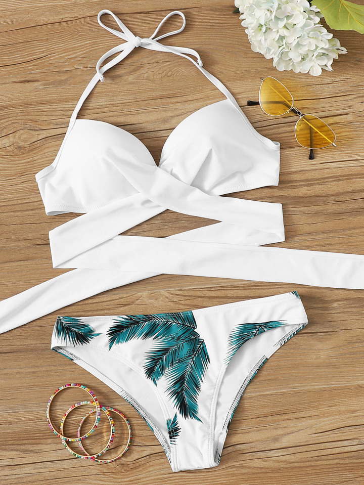 cross wrap halter bikini top