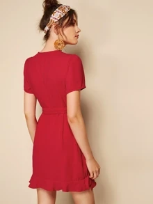 SHEIN Vestido cruzado con dobladillo con volantes - Burdeos - Ver 2