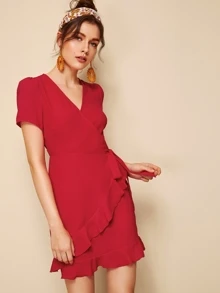 SHEIN Vestido cruzado con dobladillo con volantes - Burdeos - Ver 3