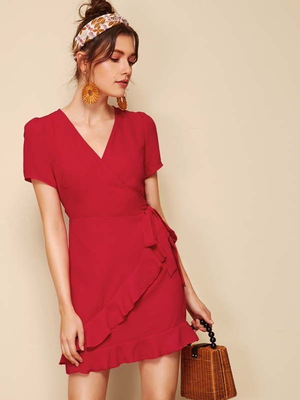 SHEIN Ruffle Hem Wrap Skirt Dress SHEIN USA