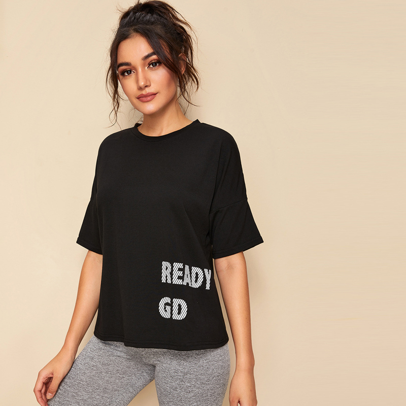 

Drop Shoulder Slogan Graphic Tee, Black