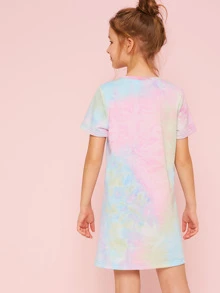SHEIN 女孩字母印花紮染洋裝