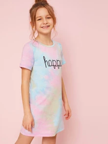SHEIN 女孩字母印花紮染洋裝