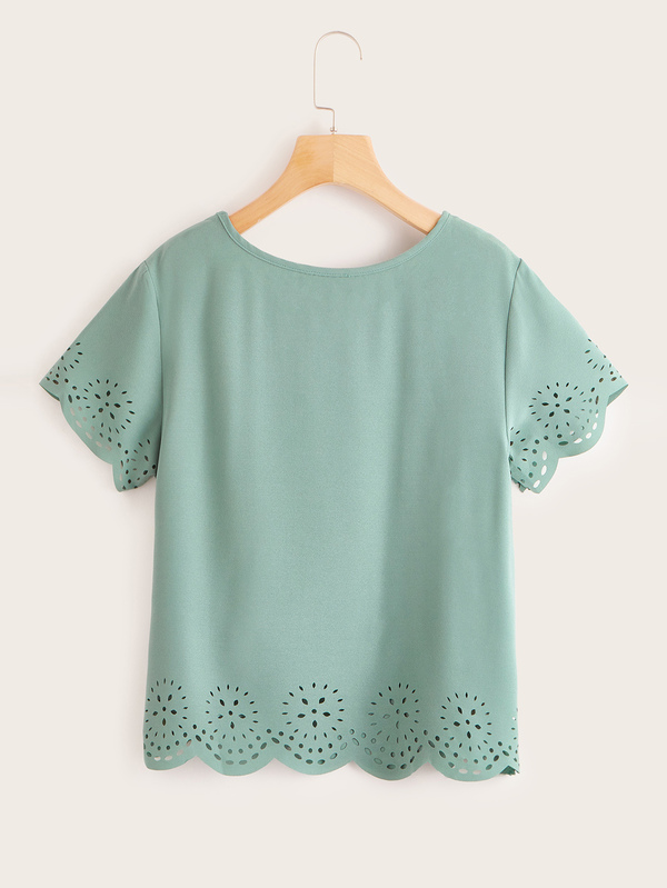 SHEIN LUNE Solid Laser Cut Scalloped Top SHEIN USA