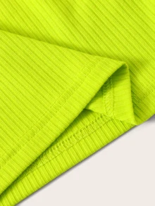 SHEIN Neon Lime Off Shoulder Rib-knit Tee - Lime Green - View 3