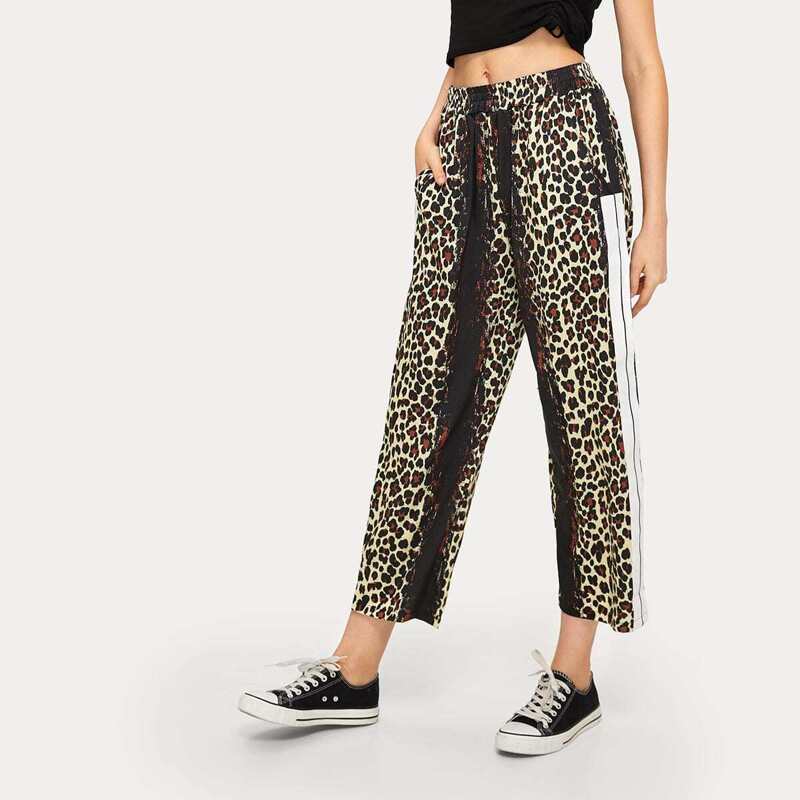 

Elastic Waist Leopard Tape Side Pants, Multicolor
