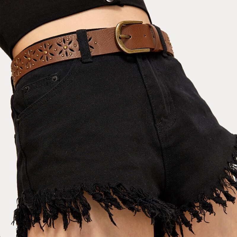 

Studded Decor Hollow Out Belt, Brown