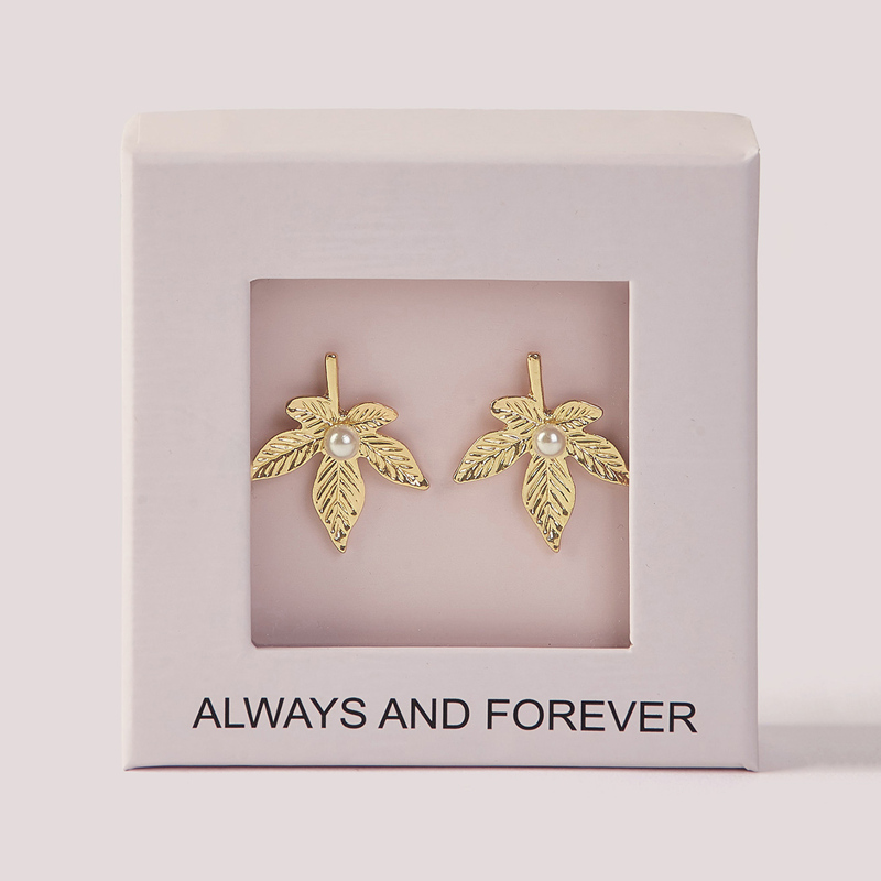 

Mothers Day Gift Faux Pearl Decor Leaf Stud Earring 1pair, Gold