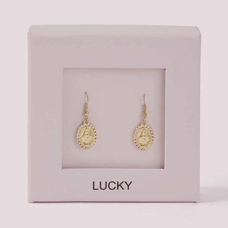 

Mothers Day Gift Round Avalokitesvara Drop Earrings 1pair, Gold