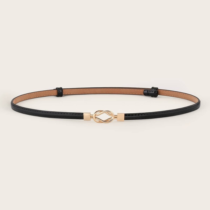 

Metal Buckle Skinny Waist Belt, Black