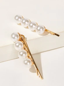 Faux Pearl Decor Hairpin 2packs - White - View 2