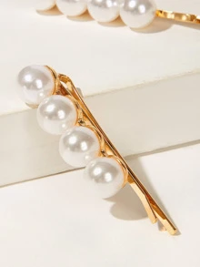 Faux Pearl Decor Hairpin 2packs - White - View 3