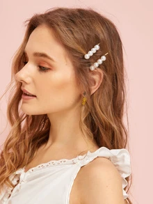 Faux Pearl Decor Hairpin 2packs - White - View 1