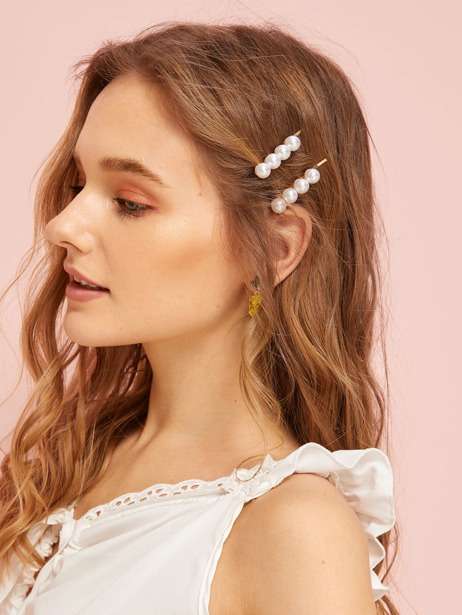 Faux Pearl Decor Hairpin 2packs - White - View 1