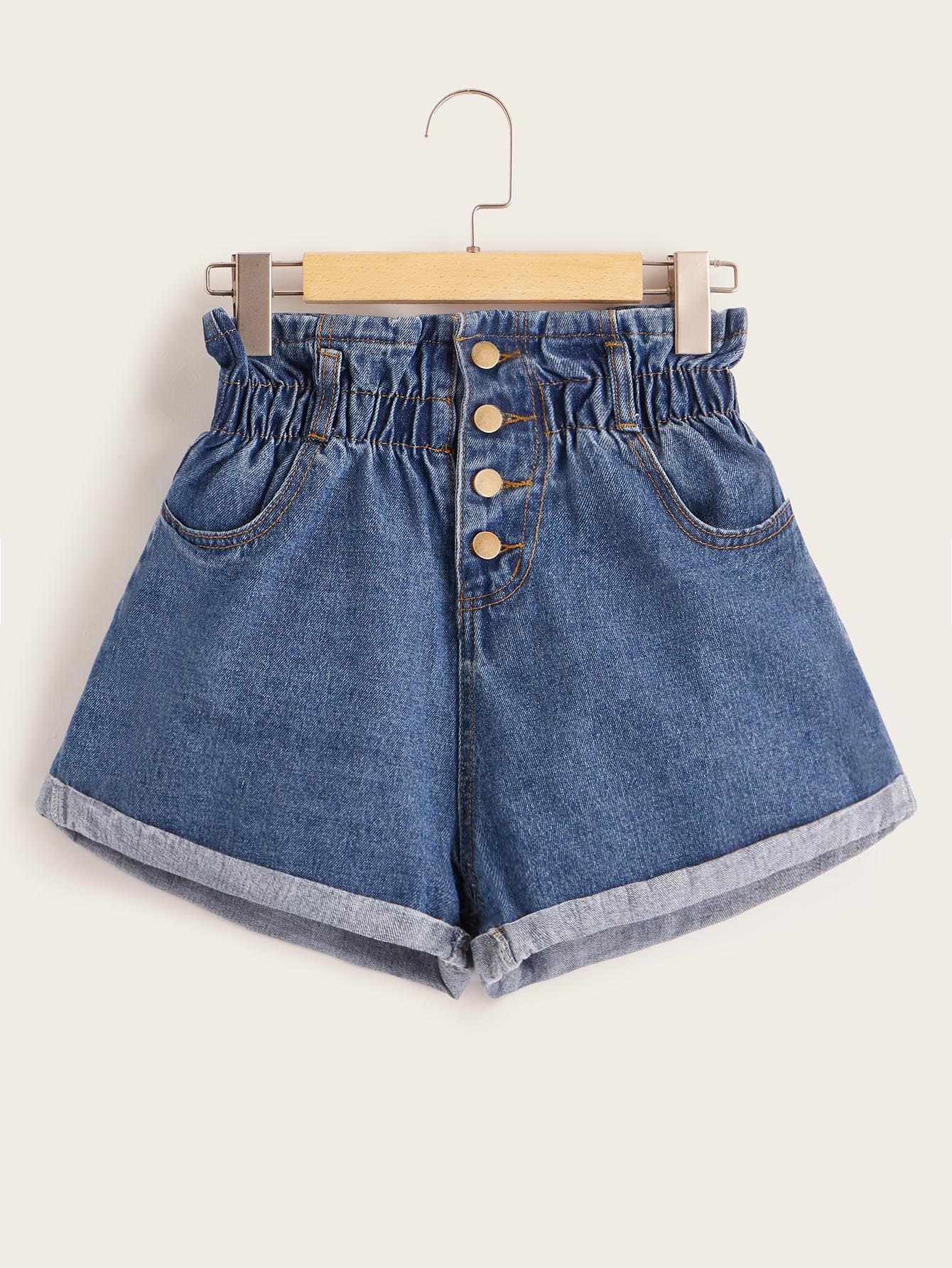 rolled hem denim shorts