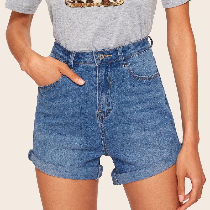 

Contrast Stitch Bleach Wash Denim Shorts, Blue