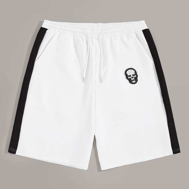 

Guys Contrast Sideseam Skull Patched Shorts, White