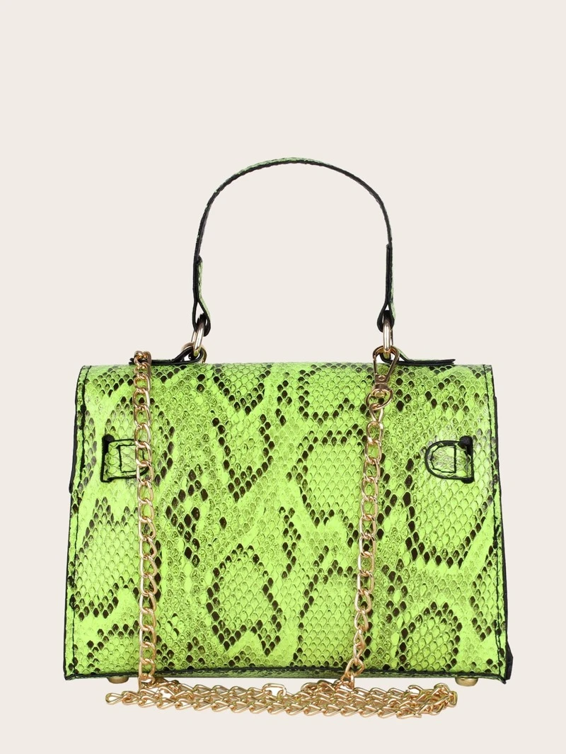Snakeskin Pu Neon Lime Satchel Bag