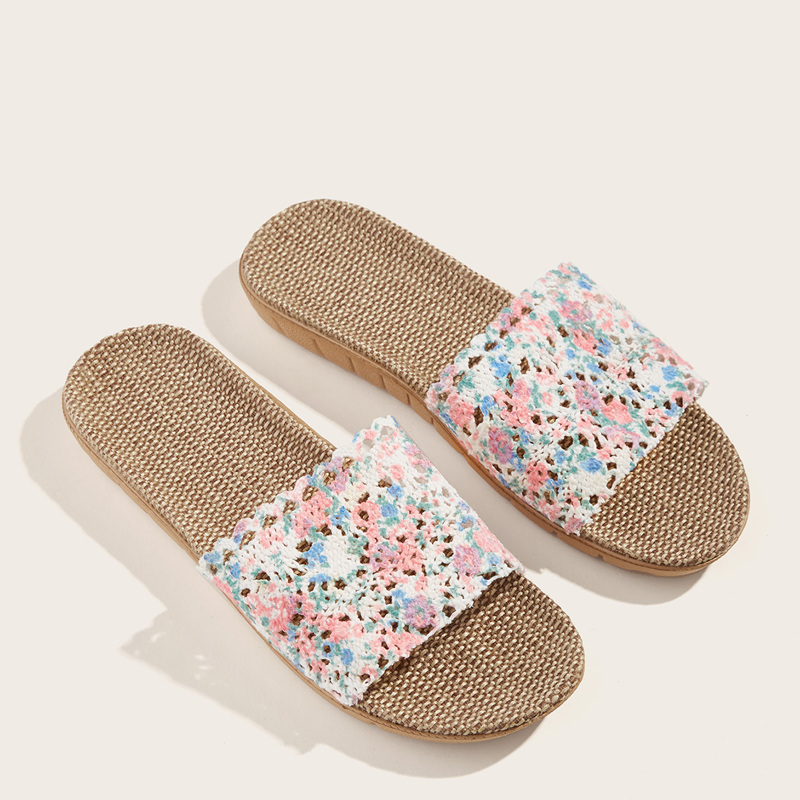 

Open Toe Floral Print Slippers, Multicolor