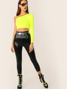 SHEIN BAE Neon Yellow One Shoulder Crop Tee - Yellow - View 6