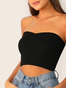 SHEIN Ribbed Sweetheart Neck Bandeau - Black - View 4