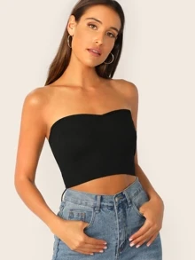 SHEIN Ribbed Sweetheart Neck Bandeau - Black - View 3